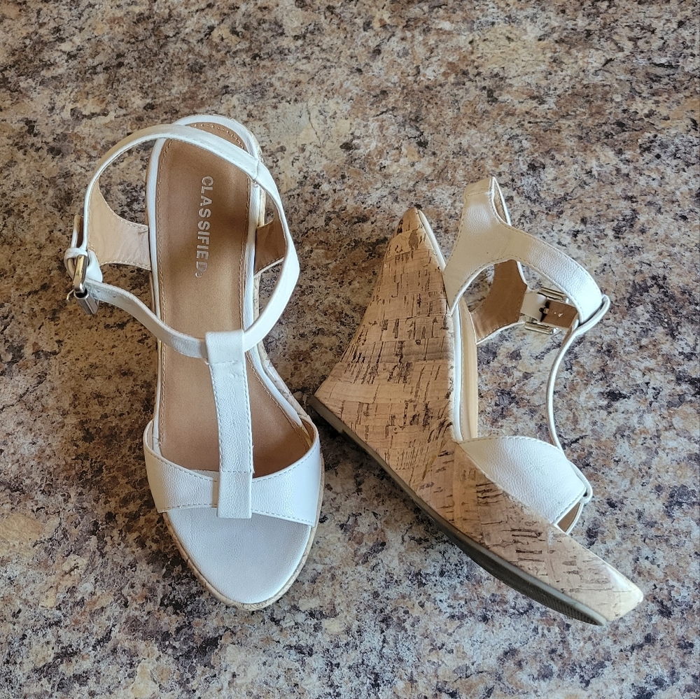 Classified White Wedge Sandals